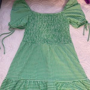 Green gingham off the shoulder summer dress